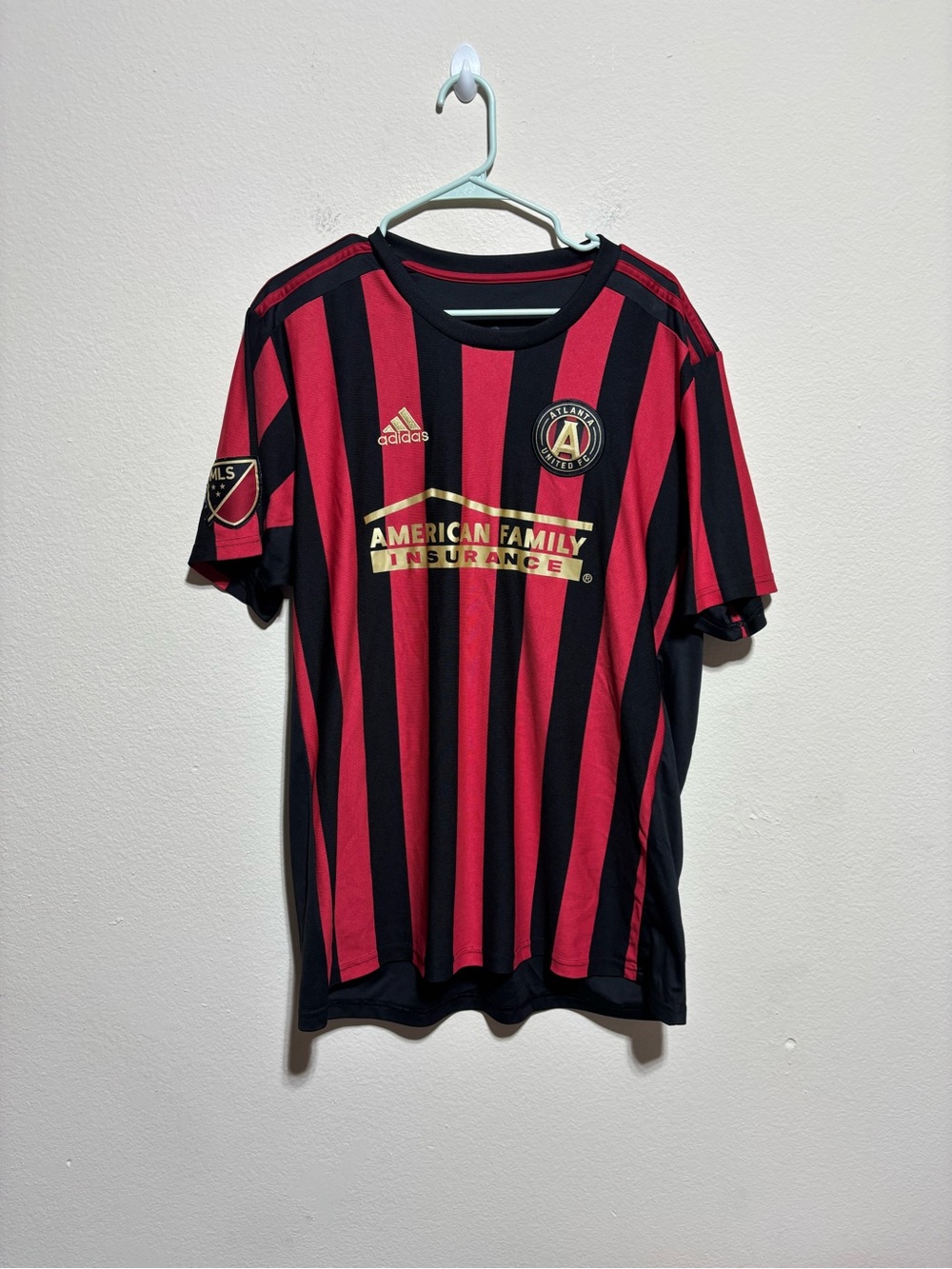Adidas Atlanta United men’s ' Red & Black Striped Soccer Jersey